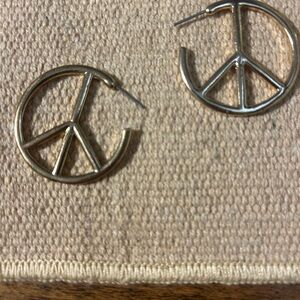 Gold Peace Sign Hoop Earrings